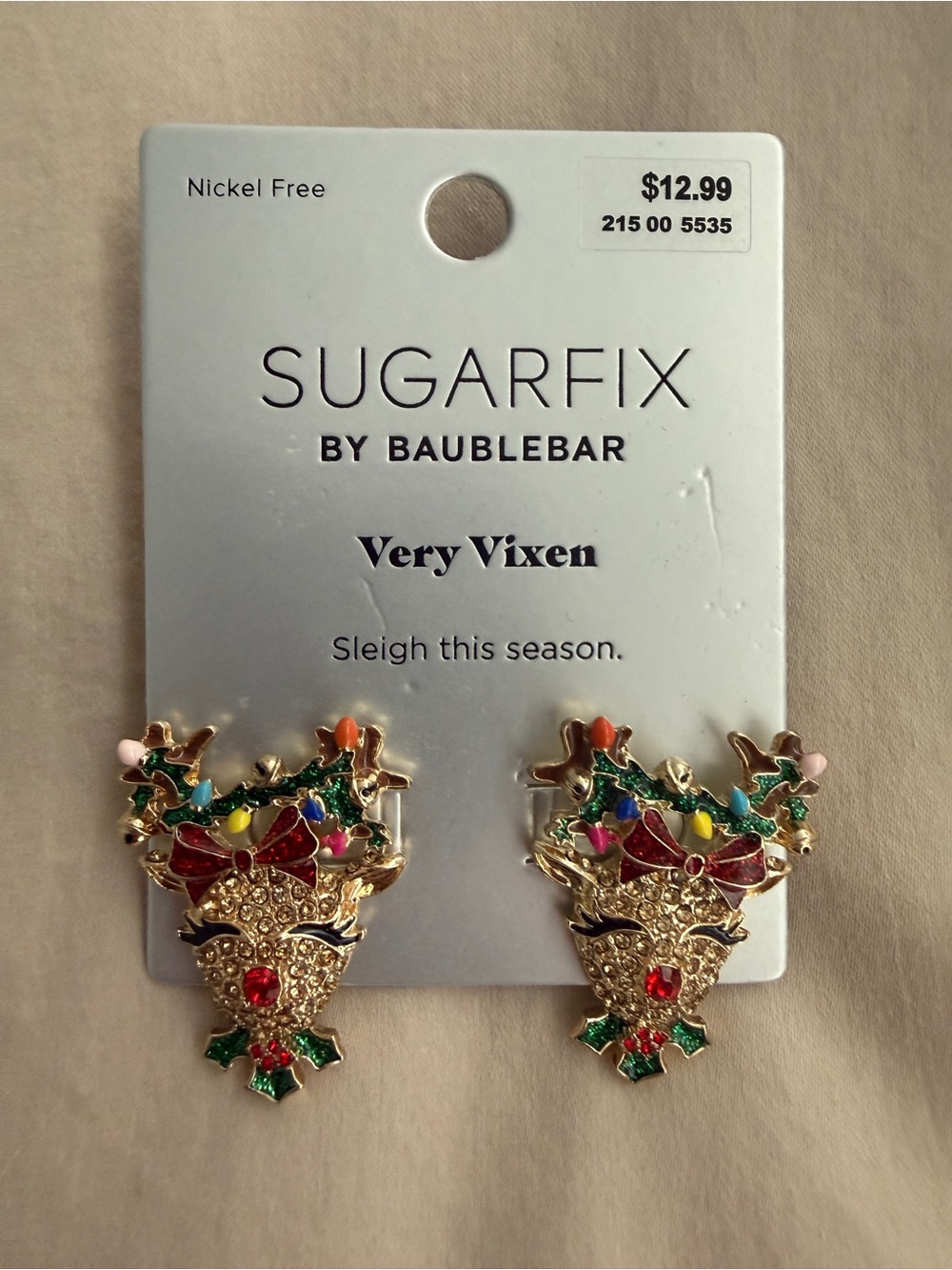 BaubleBar Gold Multicolor Very Vixen Reindeer Earrings